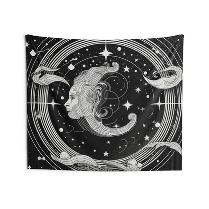 Aquarius Custom Wall Tapestry, Black White Water-Bearer Design, 100% Polyester, Multiple Sizes