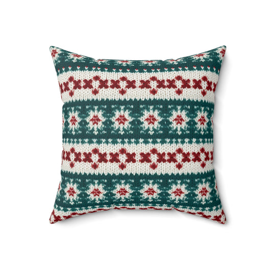 Vacaciones de ganchillo de punto navideño, patrón navideño festivo, temporada de invierno - Almohada cuadrada de poliéster hilado