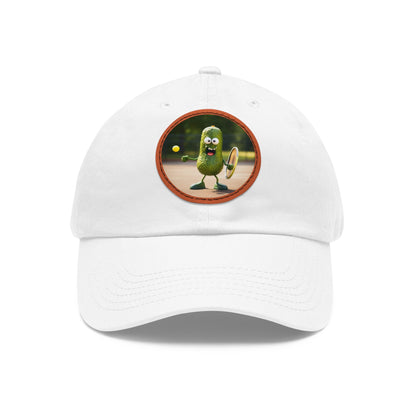 Pickle Playing Pickleball: Serve, Paddle, Game - Court Sport - Dad Hat with Leather Patch (Round)