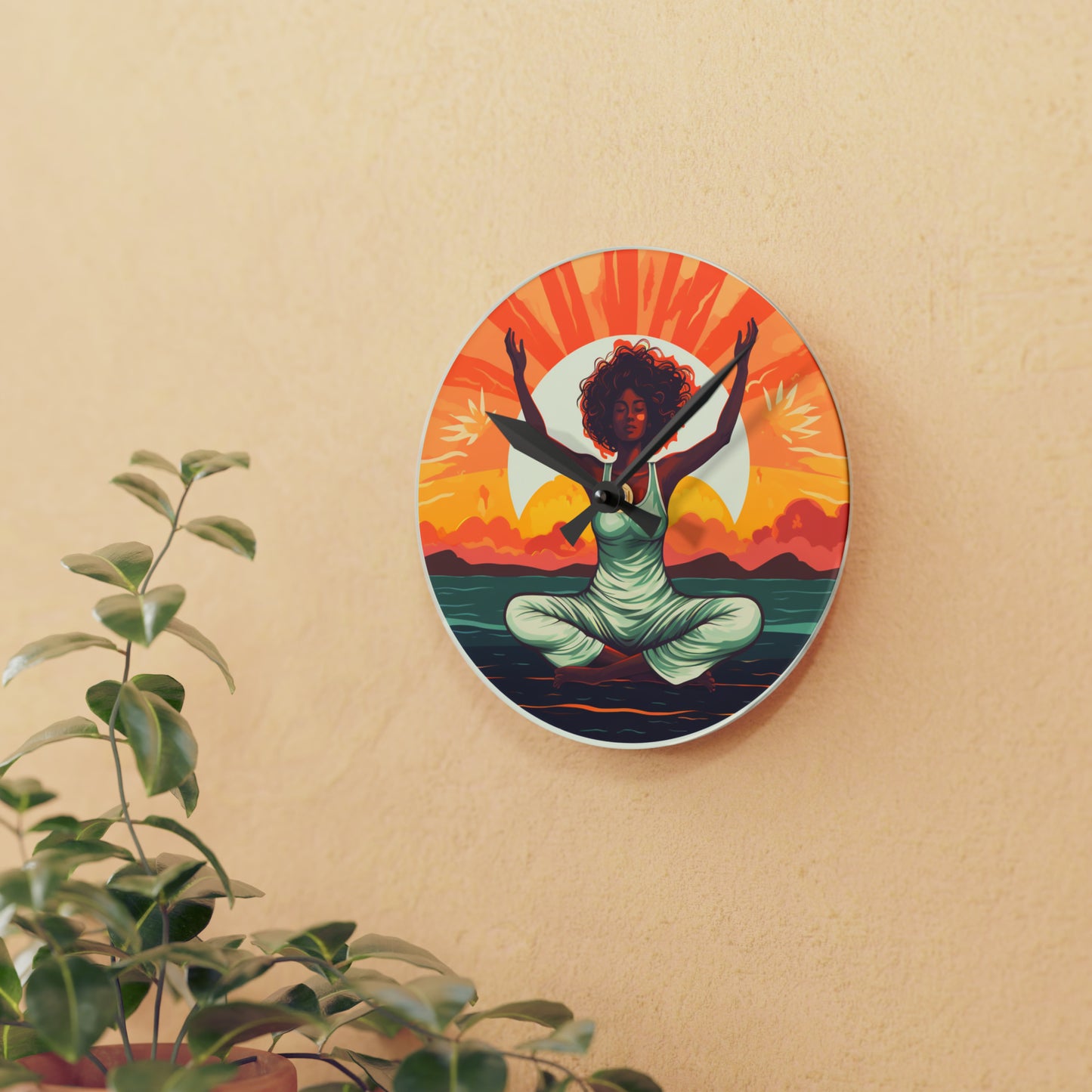 Yoga Sunset Pose Women Acrylic Wall Clock