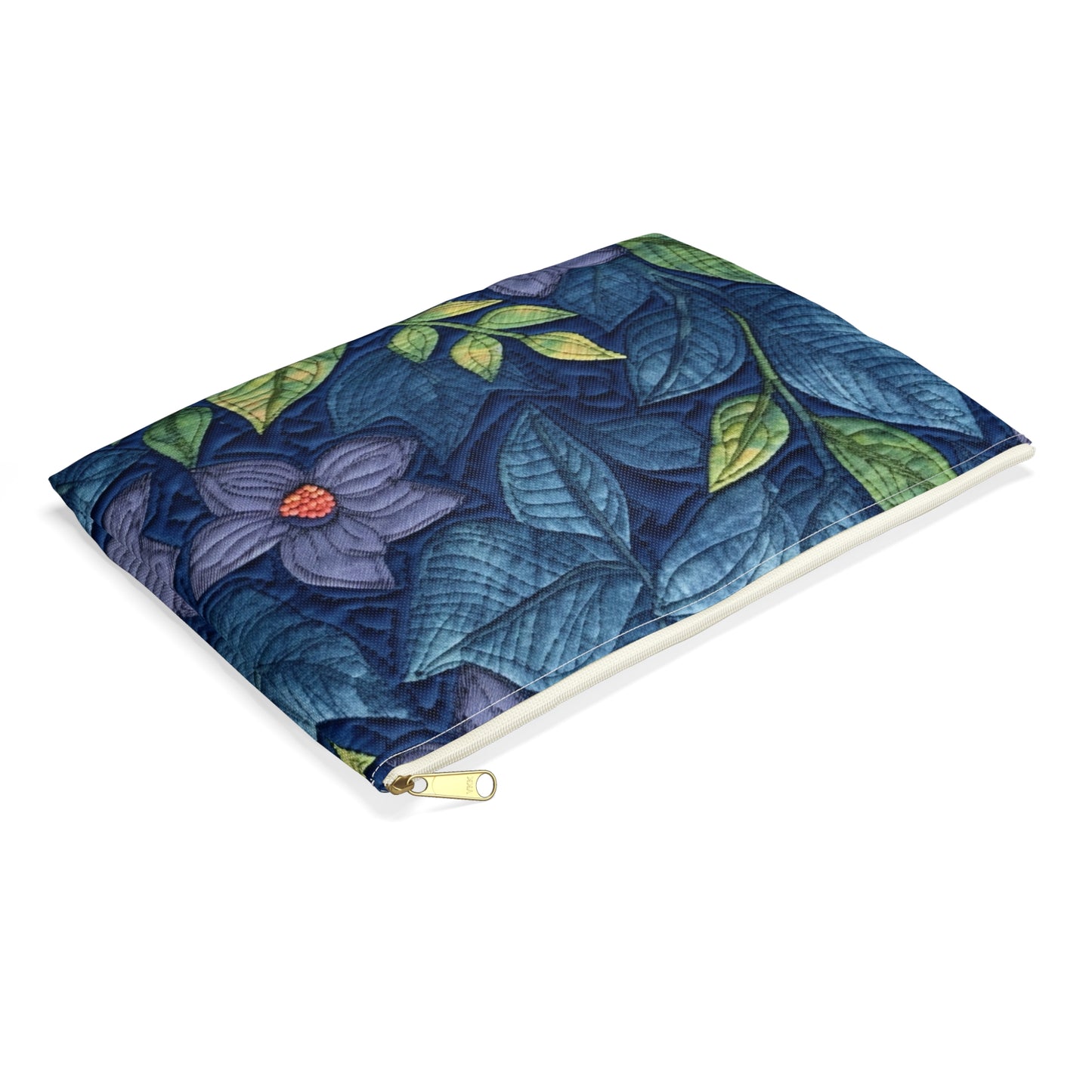 Floral Embroidery Blue: Denim-Inspired, Artisan-Crafted Flower Design - Accessory Pouch