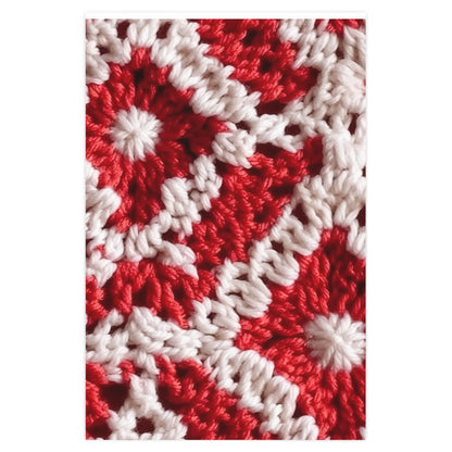 Cálido tejido de crochet rojo y blanco de invierno: diseño de textura cinematográfico elegante - Papel de regalo 