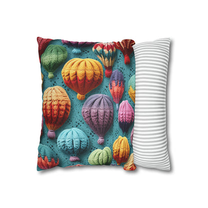 Crochet Hot Air Balloons Sky Travel Transport Scenic Style - Spun Polyester Square Pillow Case