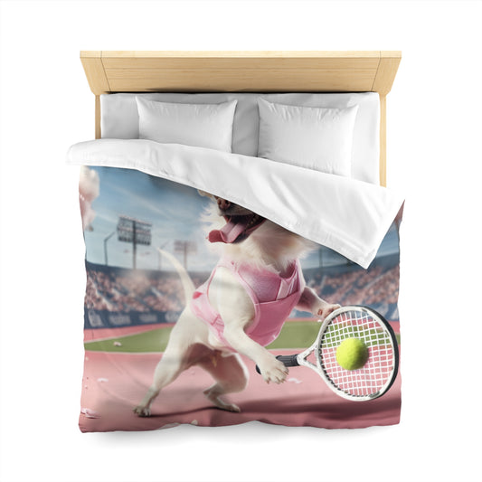 Chihuahua Tennis Ace: Dog Pink Outfit, Court Atheletic Sport Game - Microfiber Duvet Cover