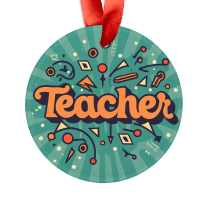 Retro Teacher Classroom School Education Gift - Acrylic Ornament with Ribbon