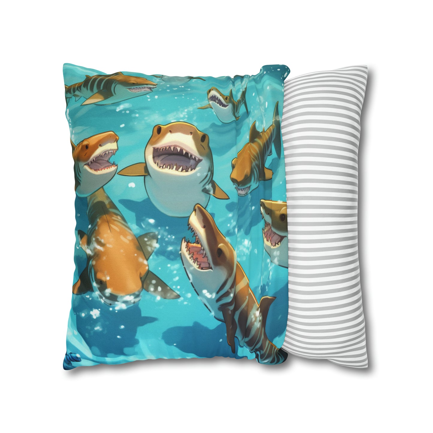 Tiger Shark: Ocean Marine Wildlife - Underwater - Spun Polyester Square Pillow Case