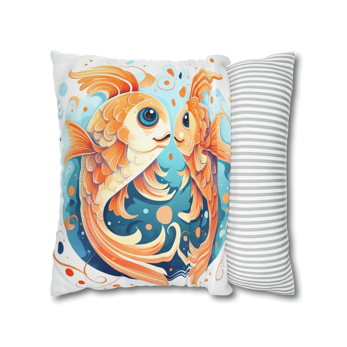 Charming Cartoon Fish Pisces - Dreamy Zodiac Illustration - Spun Polyester Square Pillow Case