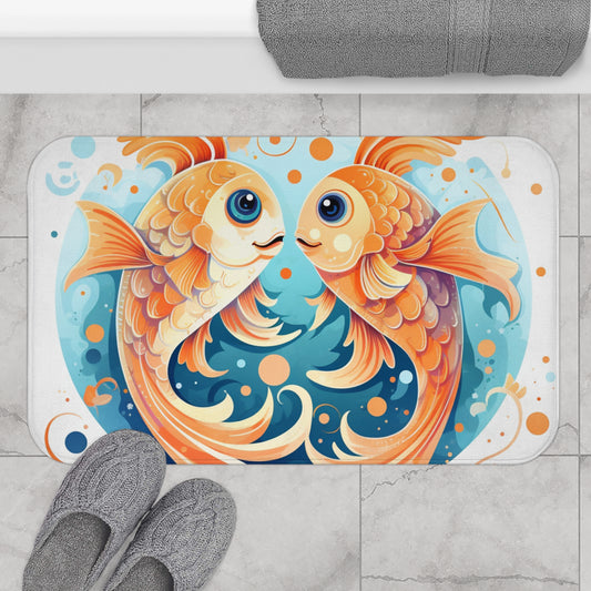 Charming Cartoon Fish Pisces - Dreamy Zodiac Illustration - Bath Mat