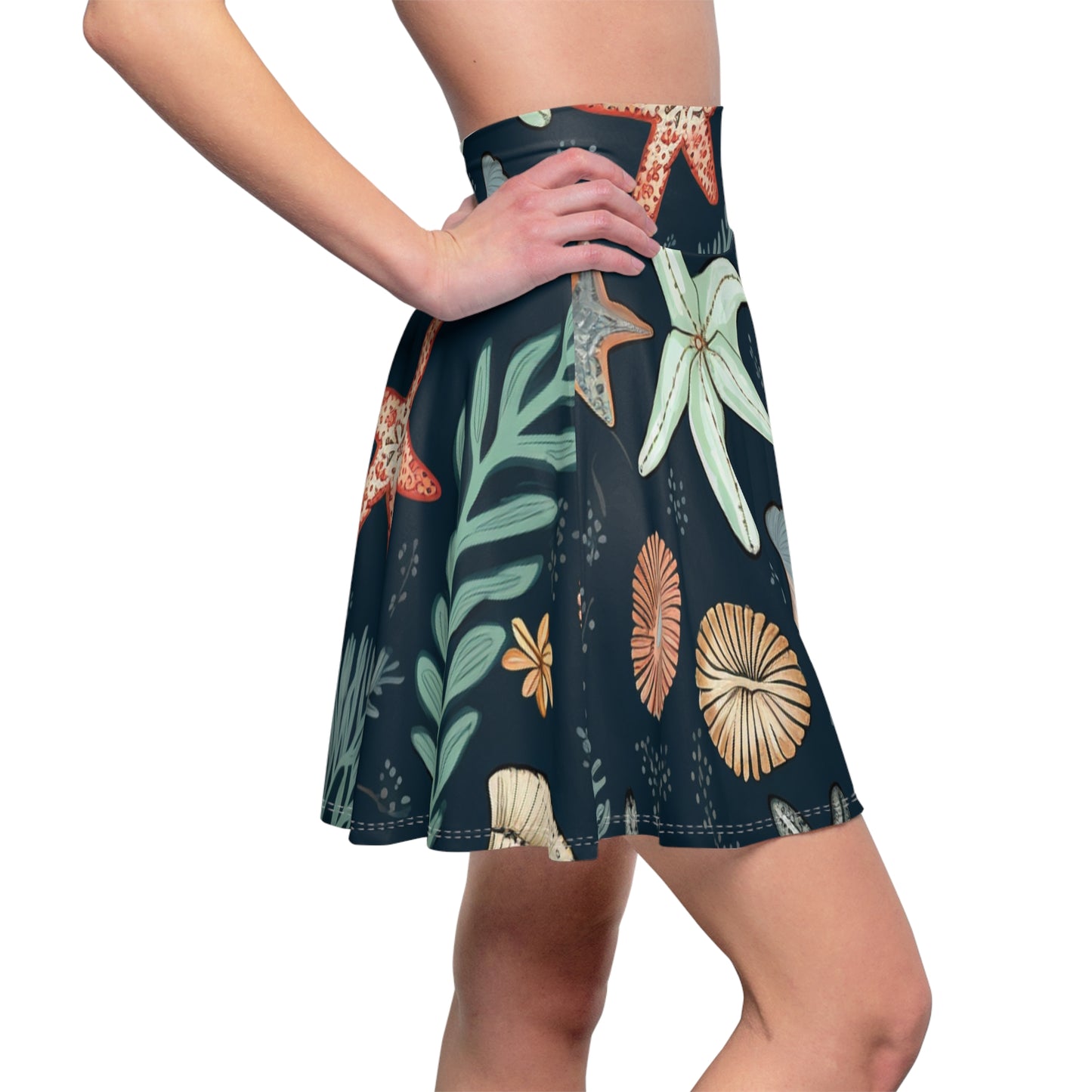 Seashells & Starfish Marine-Inspired Pattern Women's Skater Skirt (AOP)