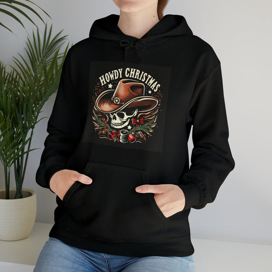 Spooky Western Holiday - Howdy Christmas with Cowboy Skull, Festive Hat & Seasonal Decor - Unisex Heavy Blend™ Hooded Sweatshirt