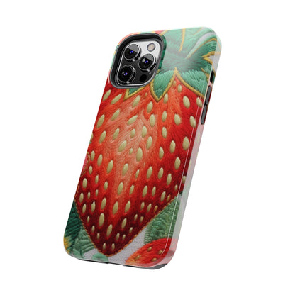 Berry Delight: Sun-Kissed Strawberries Fields Meet Embroidered Style Strawberry Patterns - Tough Phone Cases