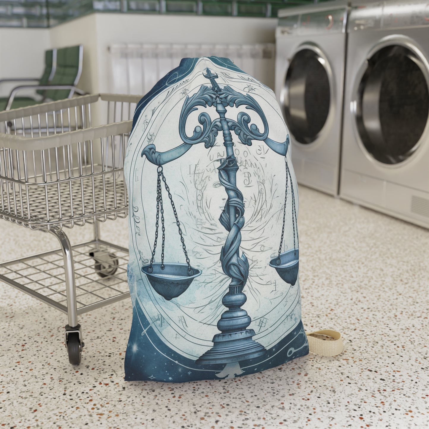 Blue Tones Libra Zodiac Cosmic Astro - Balance Scale & Symbols - Laundry Bag