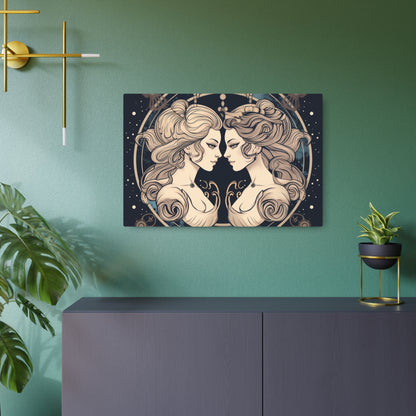 Duality of Gemini - Expressive Twins Zodiac Astrology - Metal Art Sign