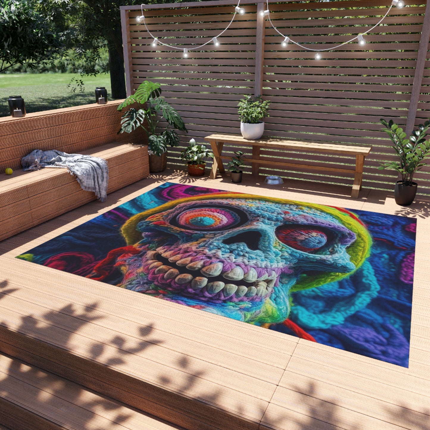 Crochet Skull Halloween Scary Horror Design - Outdoor Rug