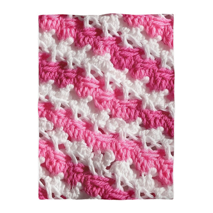 Hot Pink & White Knit, Vibrant Yarn Blend, Modern Chic Texture - Microfiber Duvet Cover