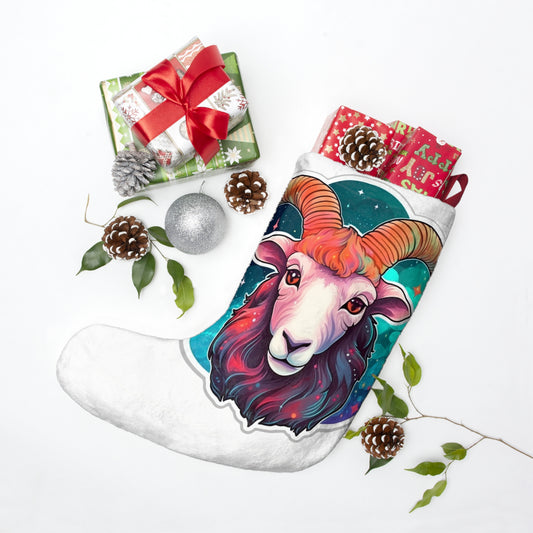 Aries Zodiac Sign - Vivid & Bright Color Cosmic Astrology Symbol - Christmas Stockings