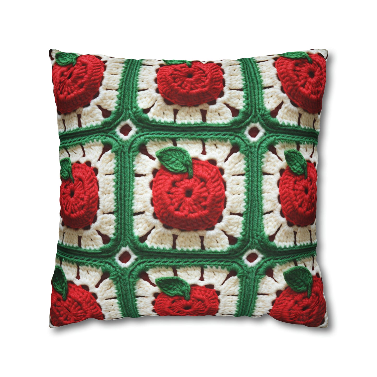 Apple Granny Square Crochet Pattern: Wild Fruit Tree, Delicious Red Design - Spun Polyester Square Pillow Case