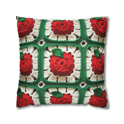 Apple Granny Square Crochet Pattern: Wild Fruit Tree, Delicious Red Design - Spun Polyester Square Pillow Case