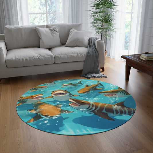 Tiger Shark: Ocean Marine Wildlife - Underwater - Round Rug