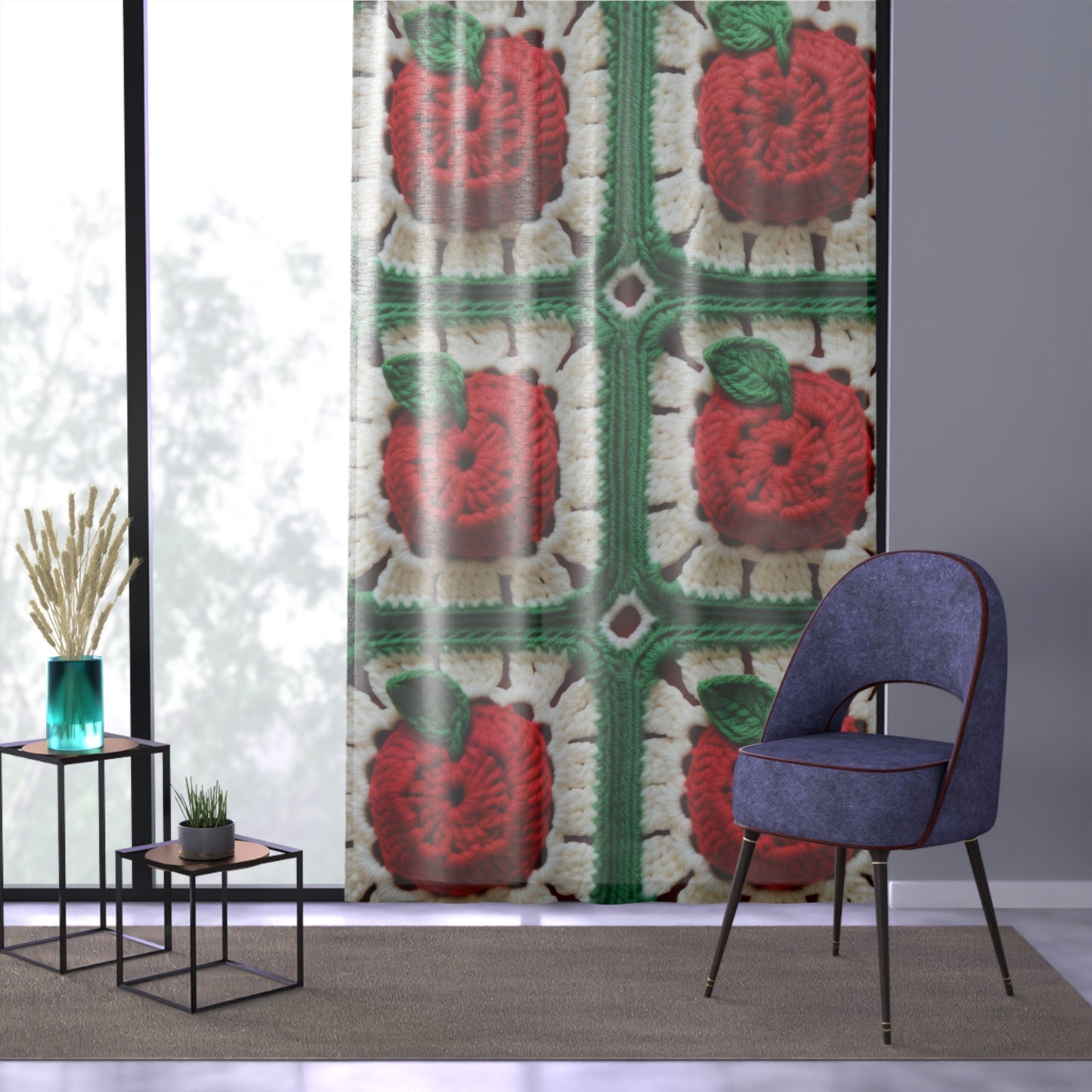 Apple Granny Square Crochet Pattern: Wild Fruit Tree, Delicious Red Design - Window Curtain