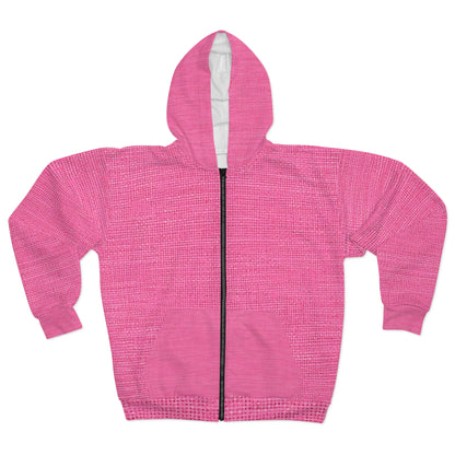 Doll-Like Pink Denim Designer Fabric Style - Unisex Zip Hoodie (AOP)
