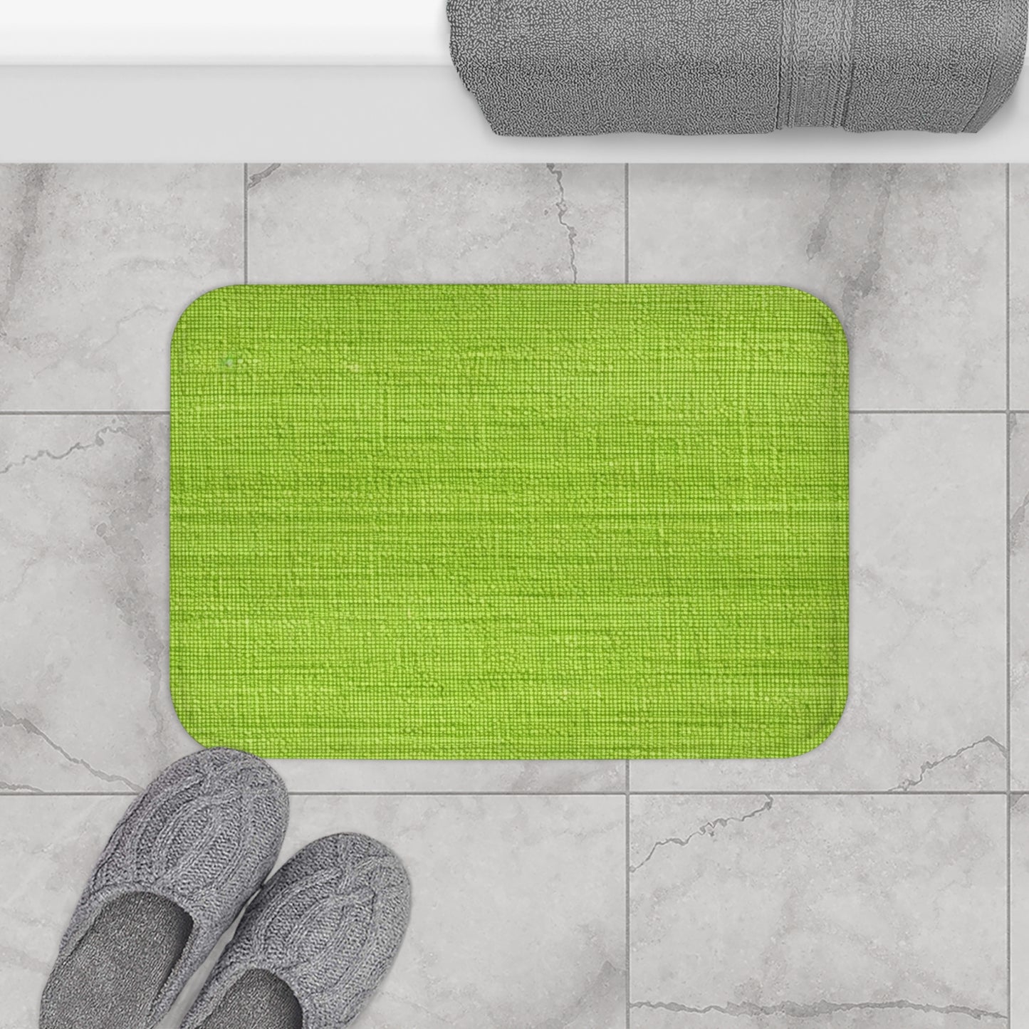 Lush Grass Neon Green: Denim-Inspired, Springtime Fabric Style - Bath Mat