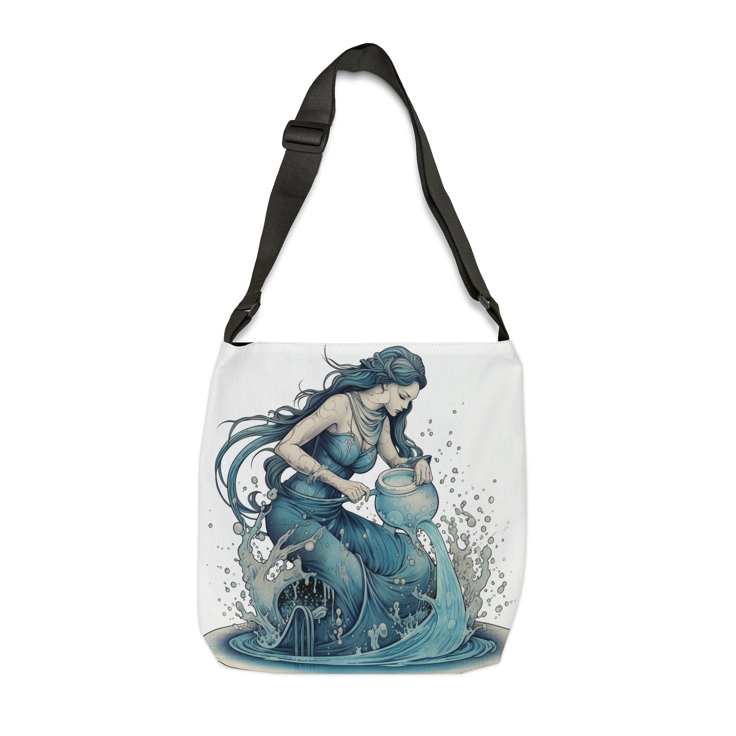 Aquarius Zodiac Symbol - Girl Pouring Water, Hand-Drawn Style - Adjustable Tote Bag (AOP)