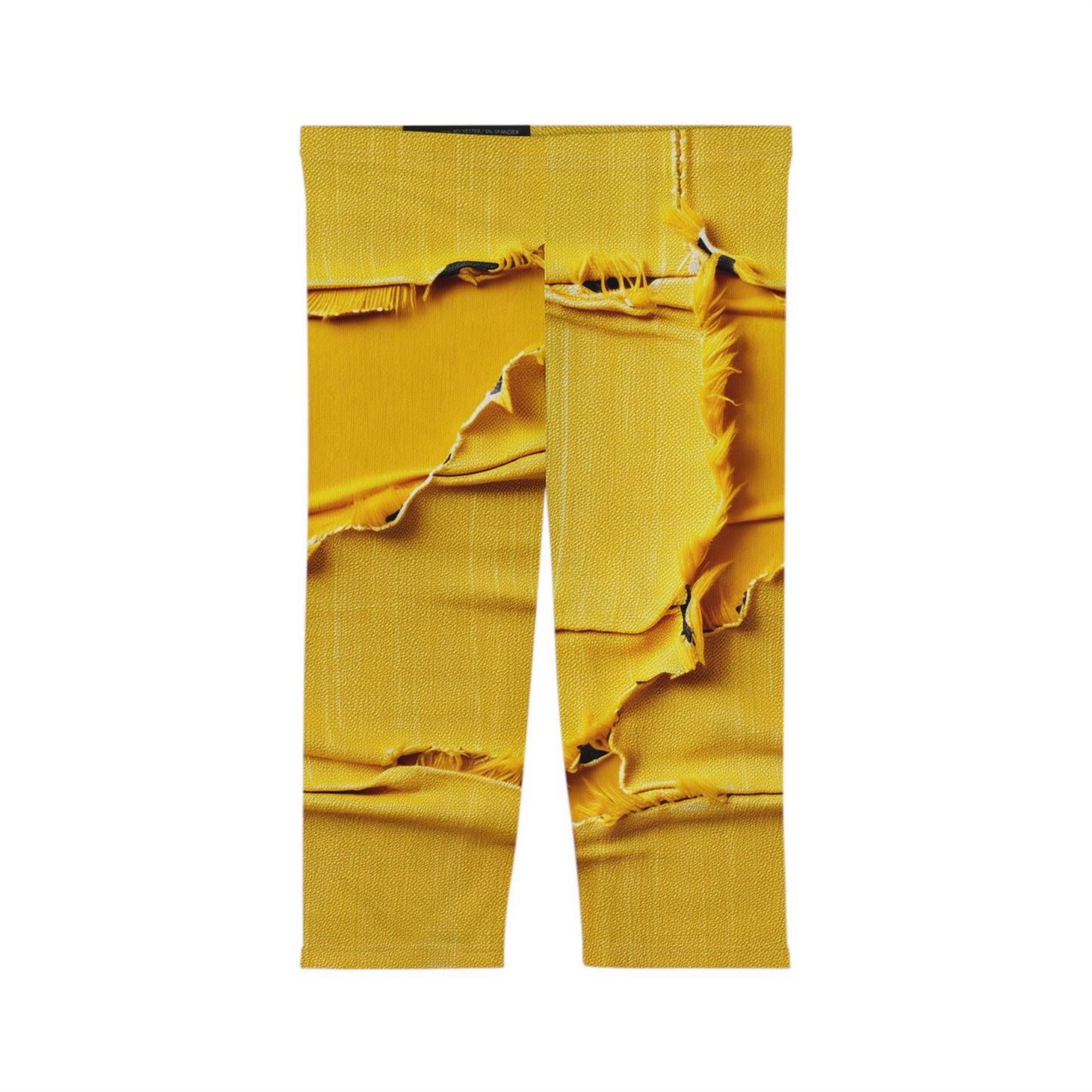 Banana Yellow Lemon: Bold Distressed, Denim-Inspired Fabric - Women’s Capri Leggings (AOP)