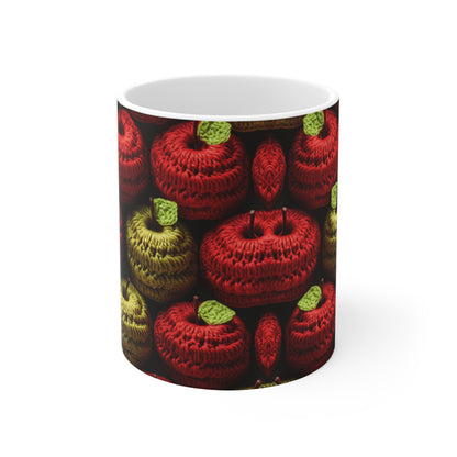 Crochet Apple Amigurumi - Big American Red Apples - Healthy Fruit Snack Design - Ceramic Mug 11oz