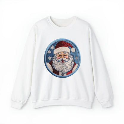 Santa Chenille Patch: Christmas Festive Holiday Design - Unisex Heavy Blend™ Crewneck Sweatshirt