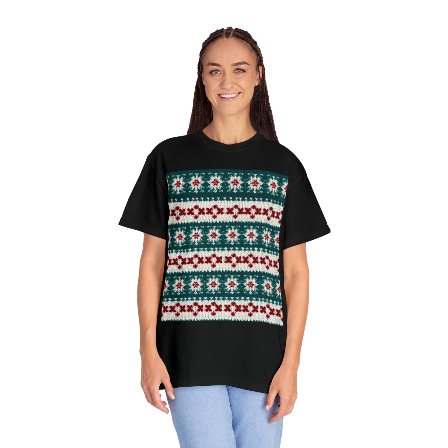 Christmas Knit Crochet Holiday, Festive Yuletide Pattern, Winter Season - Unisex Garment-Dyed T-shirt