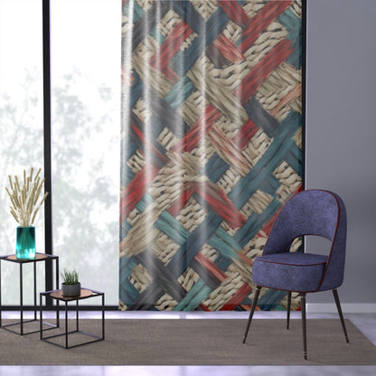 Colorful Yarn Knot: Denim-Inspired Fabric in Red, White, Light Blue - Window Curtain