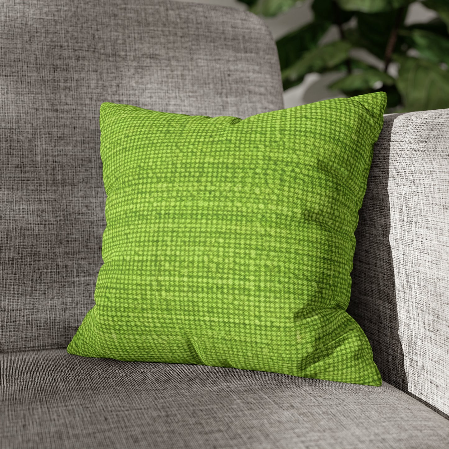 Lush Grass Neon Green: estilo de tela primaveral inspirado en la mezclilla - Funda de almohada cuadrada de poliéster hilado