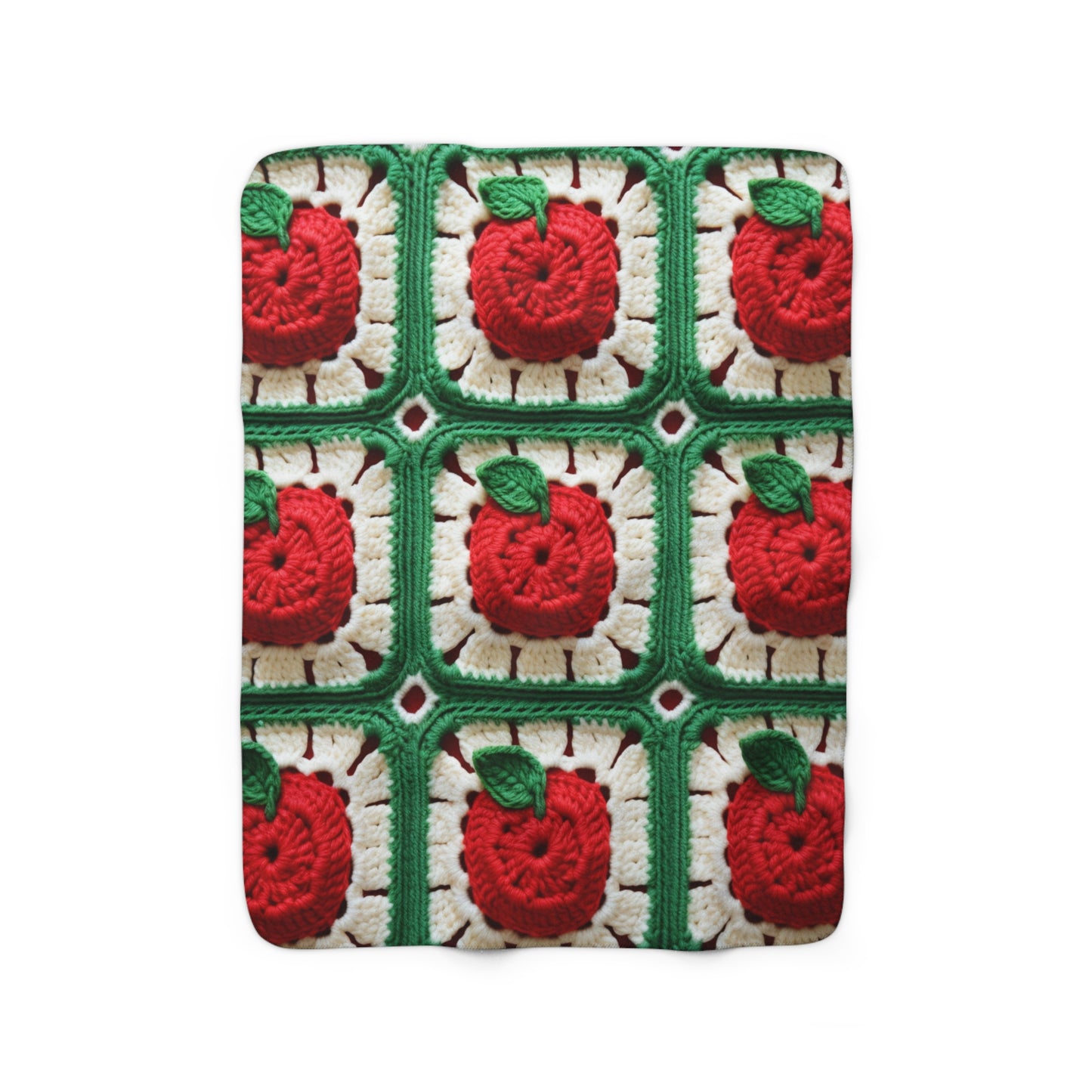 Apple Granny Square Crochet Pattern: Wild Fruit Tree, Delicious Red Design - Sherpa Fleece Blanket