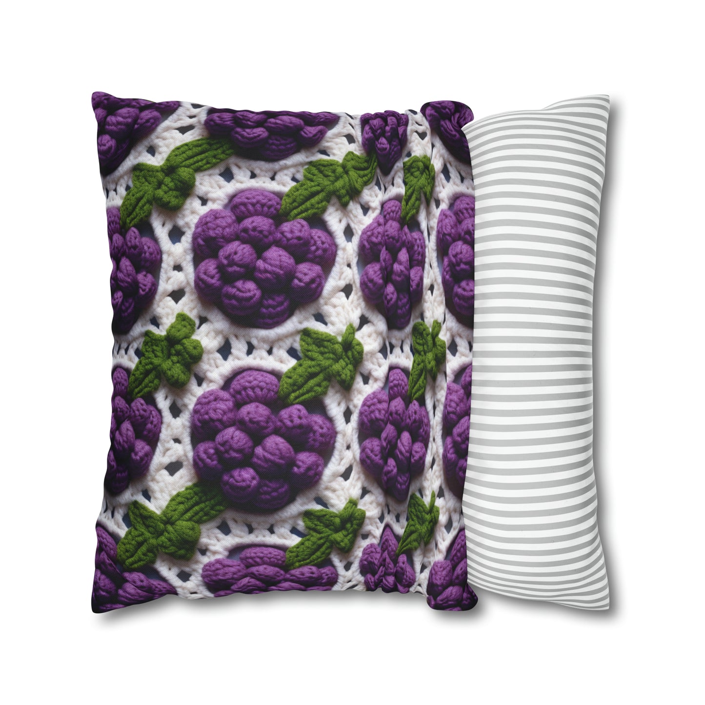 Crochet Grapes Pattern - Granny Square Design - Fresh Fruit Pick - Orchard Purple Snack Food - Spun Polyester Square Pillow Case