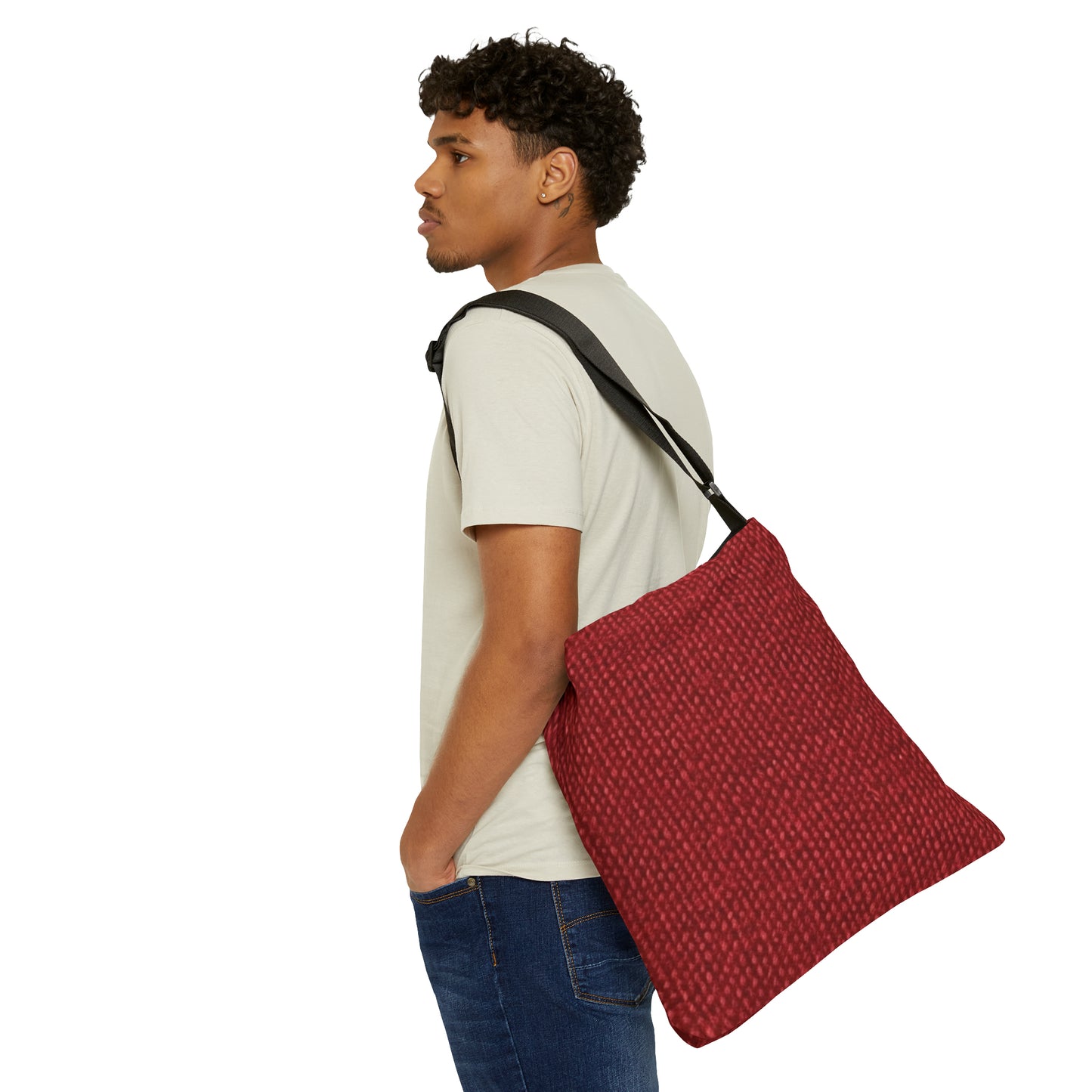 Bold Ruby Red: Denim-Inspired, Passionate Fabric Style - Adjustable Tote Bag (AOP)