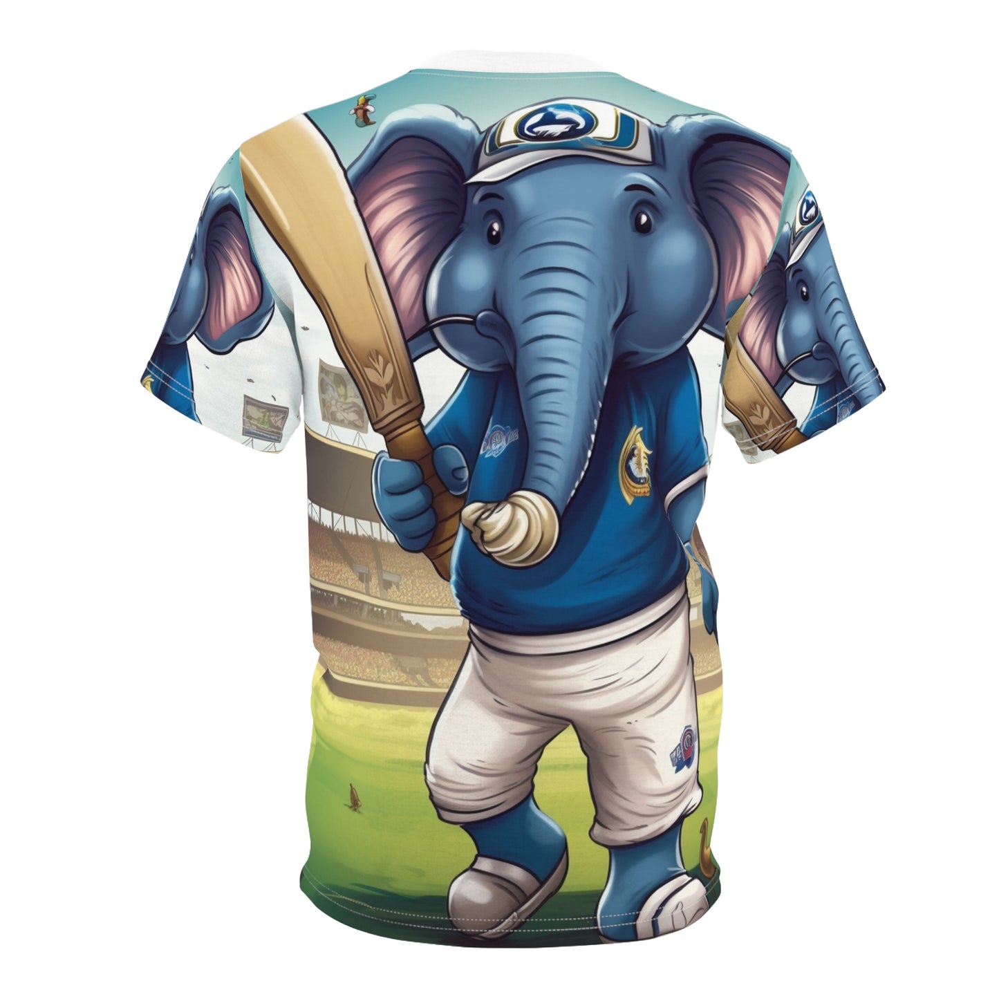 India Elephant Cricket Sport Star: Pitch, Run, Stump Game - Animated Charm - Unisex Cut & Sew Tee (AOP)