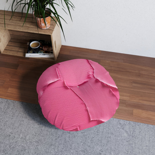 Distressed Neon Pink: Edgy, Ripped Denim-Inspired Doll Fabric - Tufted Floor Pillow, Round