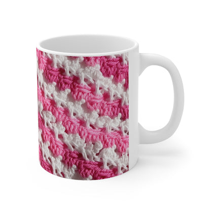 Hot Pink & White Knit, Vibrant Yarn Blend, Modern Chic Texture - Ceramic Mug 11oz