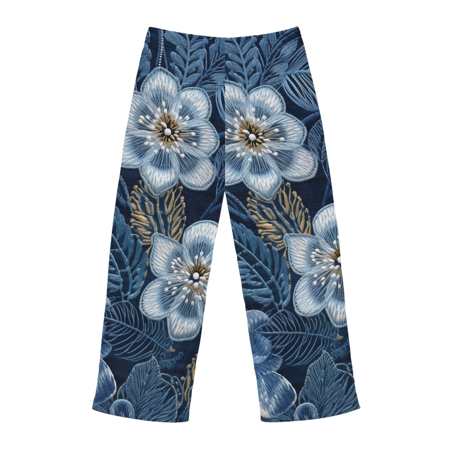 Flower Blossom Embroidery Floral on Denim Style - Men's Pajama Pants (AOP)