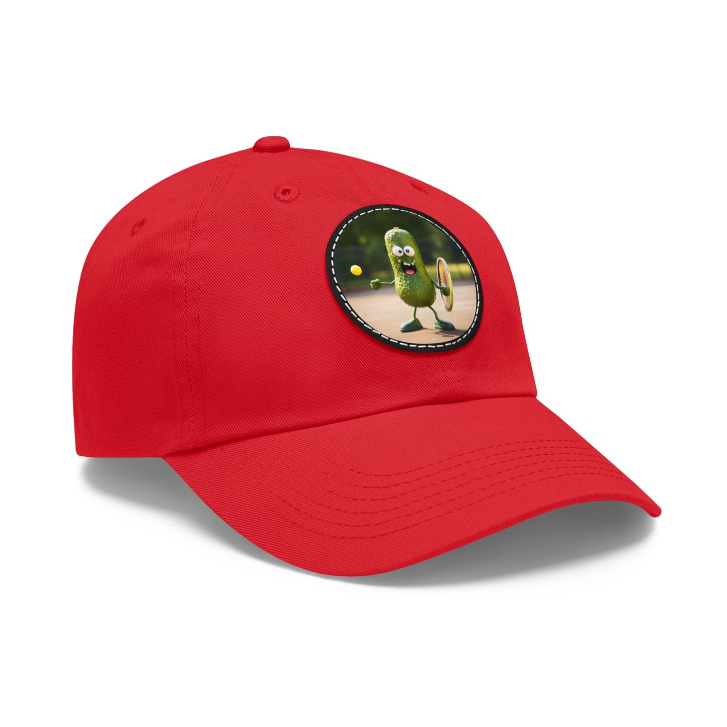 Pickle Playing Pickleball: Serve, Paddle, Game - Court Sport - Dad Hat with Leather Patch (Round)