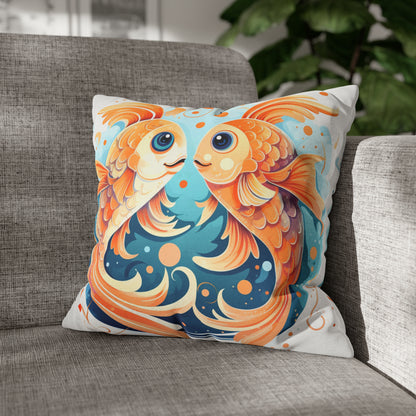 Charming Cartoon Fish Pisces - Dreamy Zodiac Illustration - Spun Polyester Square Pillow Case