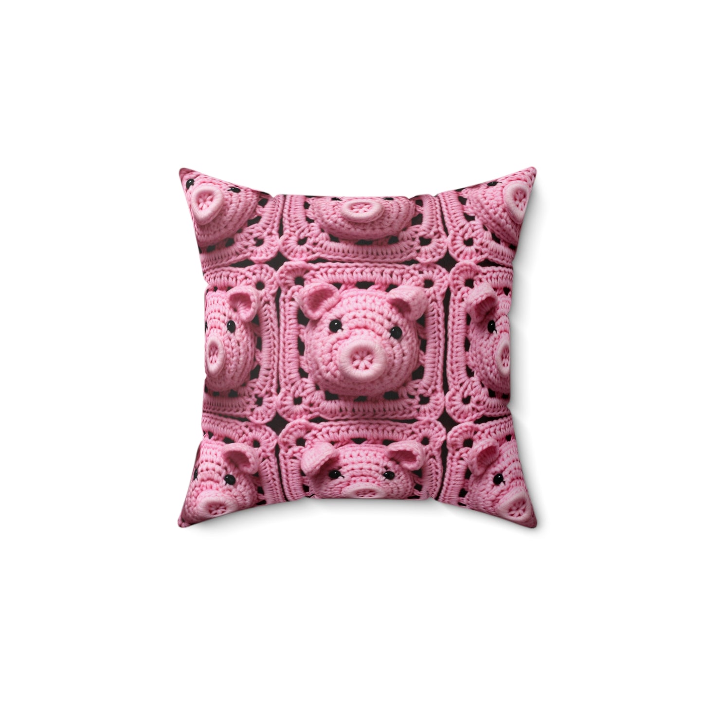 Crochet Pig Farm Animal Pink Snout Piggy Pattern - Spun Polyester Square Pillow