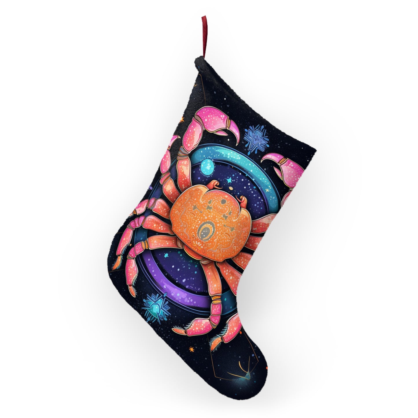 Rainbow Celestial Crab - Vibrant Cancer Zodiac Sign Art - Christmas Stockings