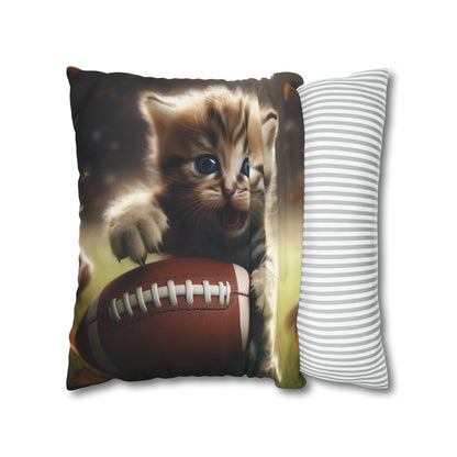 Football Kitten Touchdown: Tabby's Winning Play Sport Game - Spun Polyester Square Pillow Case