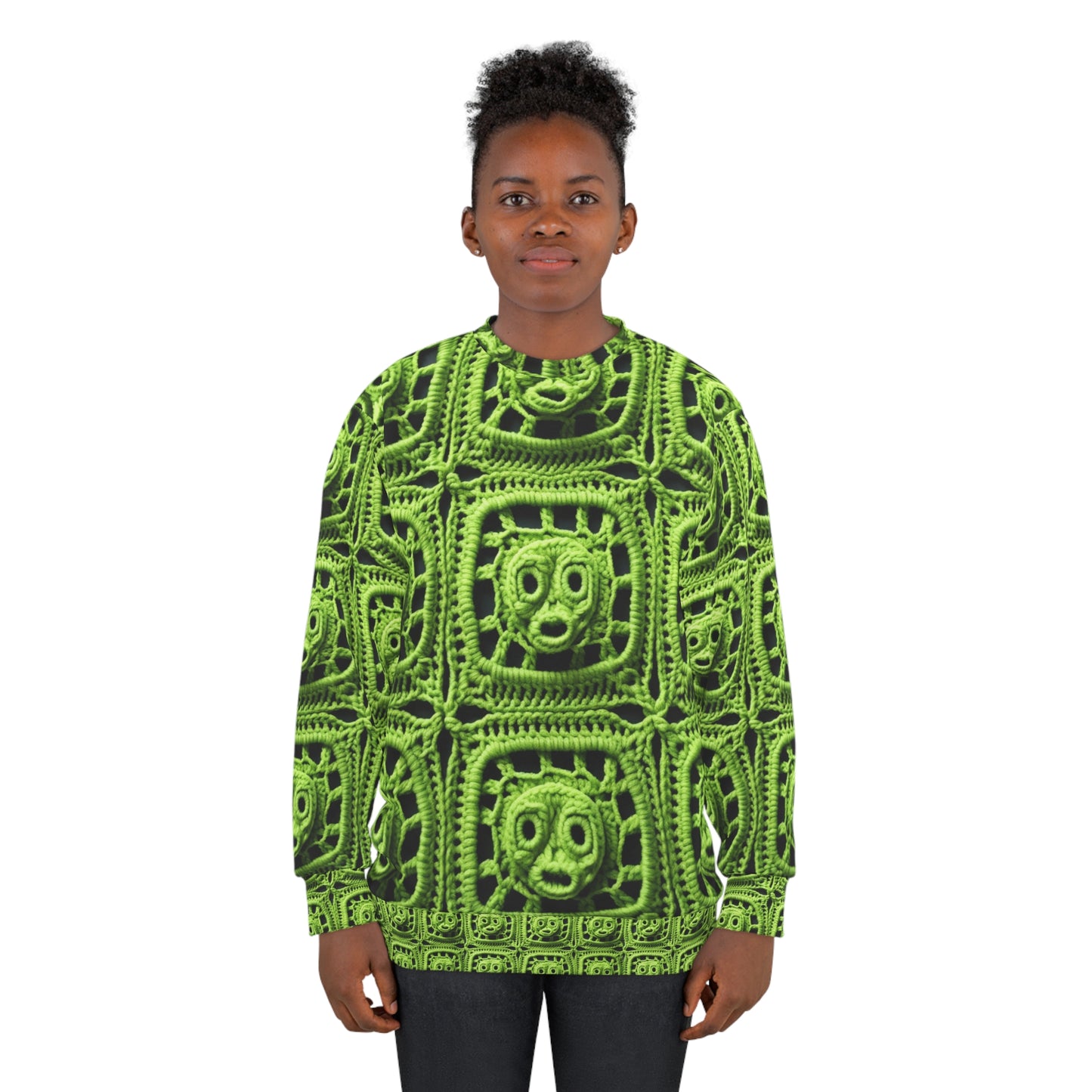 Halloween Green Alien Crochet Galactic Space Zombie Style - Unisex Sweatshirt (AOP)