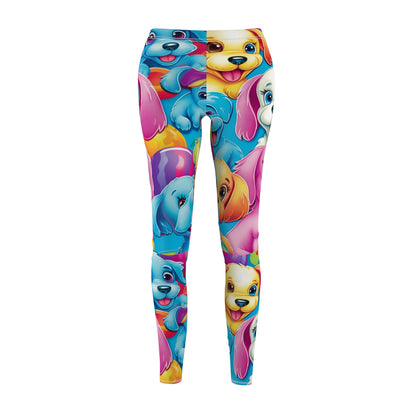 Happy Puppy & Dog Design - Vivid and Eye-Catching - Women's Cut & Sew Casual Leggings (AOP)