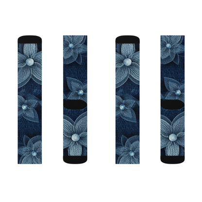 Hawaiian Flower Design - Denim-Inspired Decor Piece - Sublimation Socks