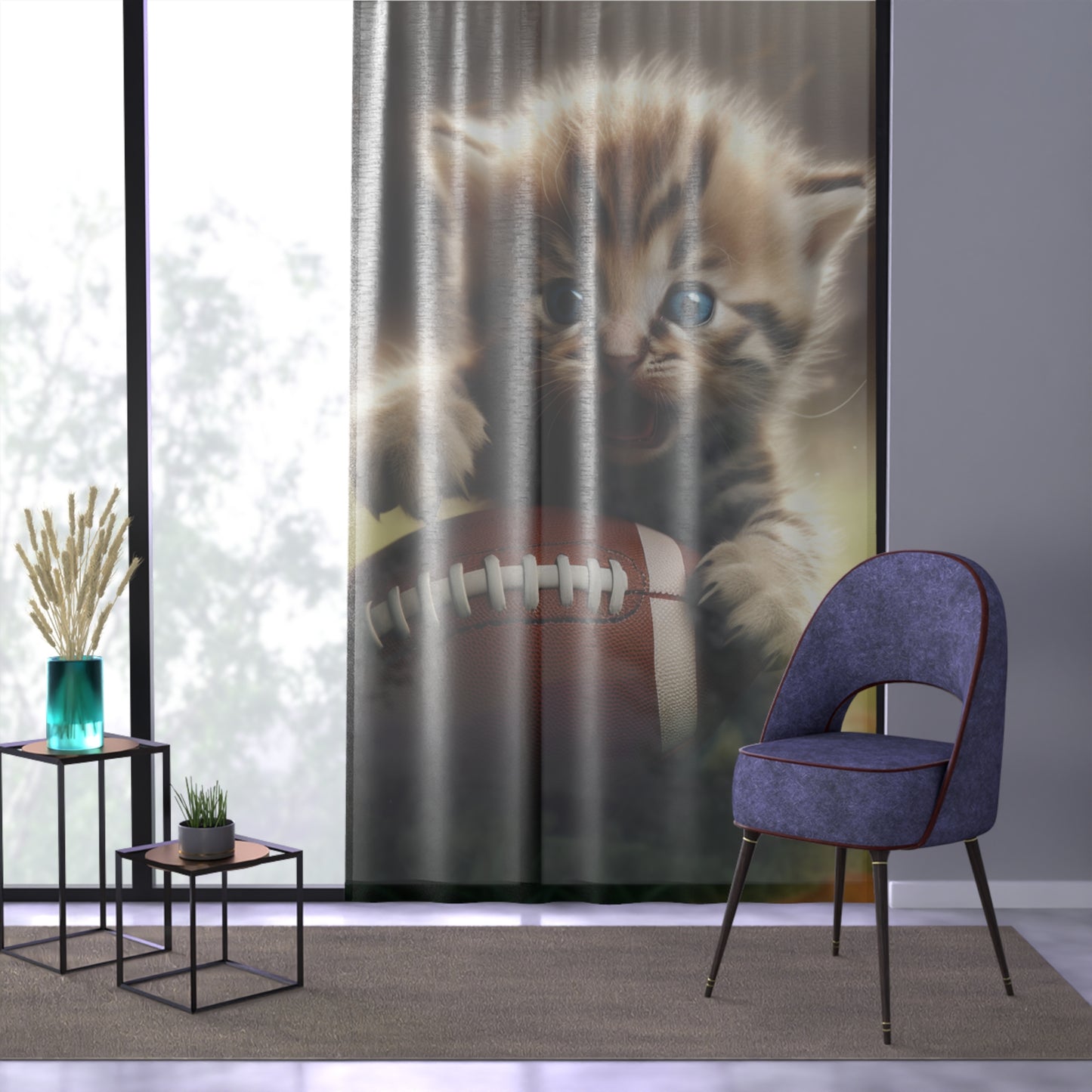 Football Kitten Touchdown: Tabby's Winning Play Sport Game - Window Curtain