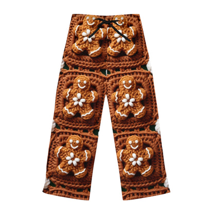 Gingerbread Man Crochet, Classic Christmas Cookie Design, Festive Yuletide Craft. Holiday Decor - Women's Pajama Pants (AOP)